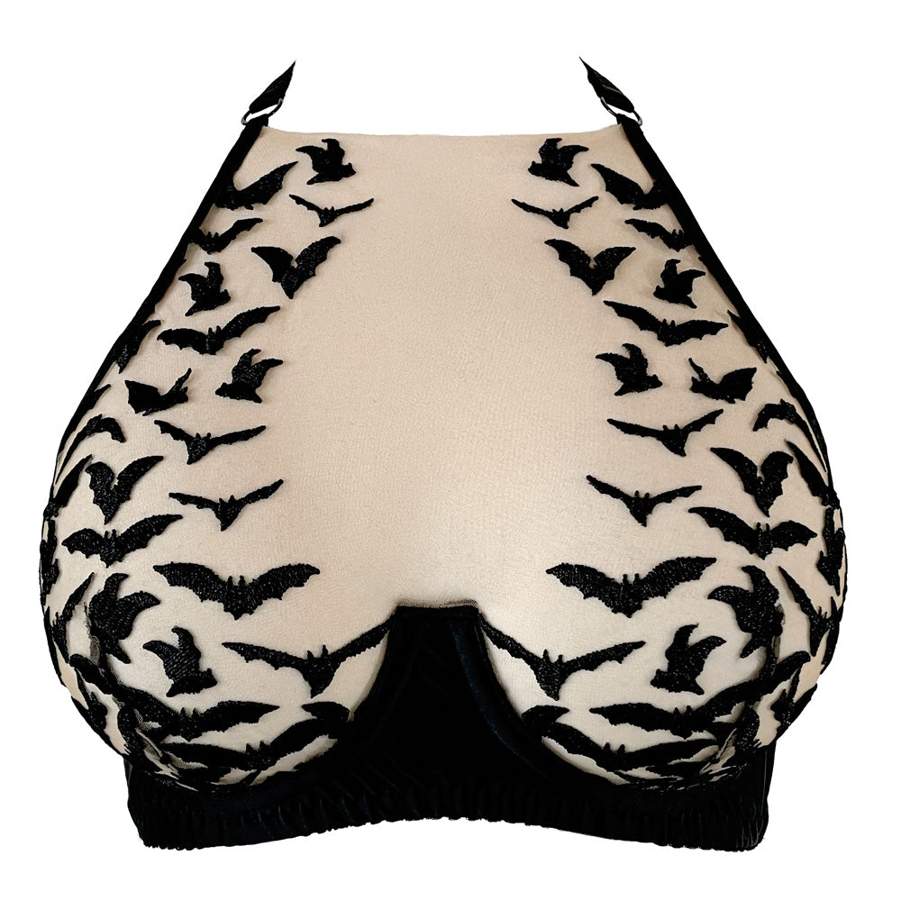 BATS EMBROIDERY HALTER BRA